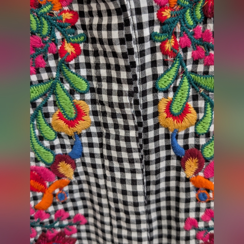 3/$20 Dex Gingham Shirt with Vibrant Floral Embroidery - Picture 9 of 11